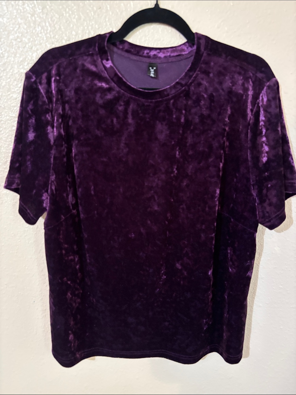 Allegra K Velvet Crewneck Short-Sleeve Shirt - Purple Size XL